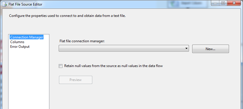 Flat file connection manager
